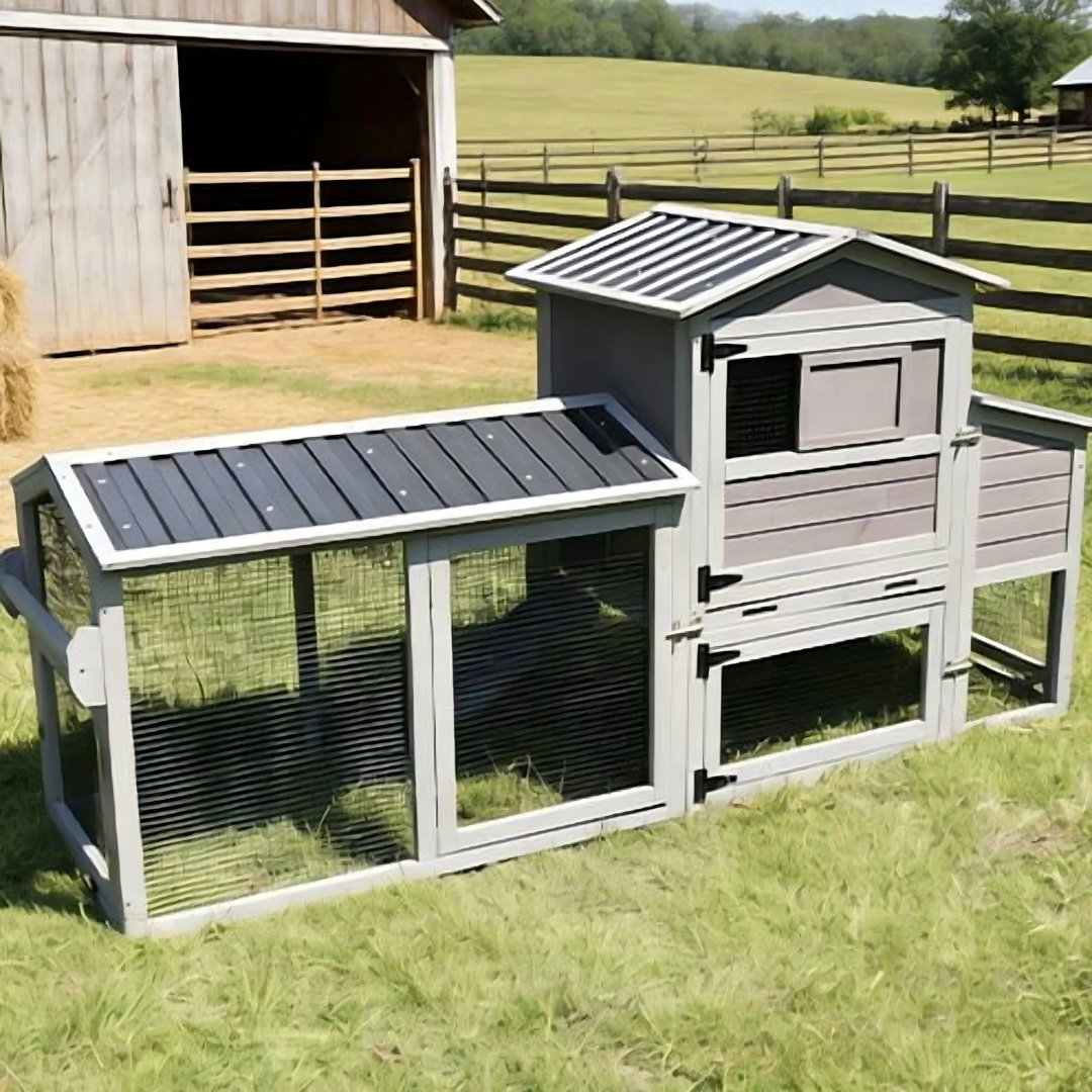 Chicken Coop Hen House Portable With Wheel Wooden Poultry Cage With Nesting Box Outdoor Chicken House With Run 80"